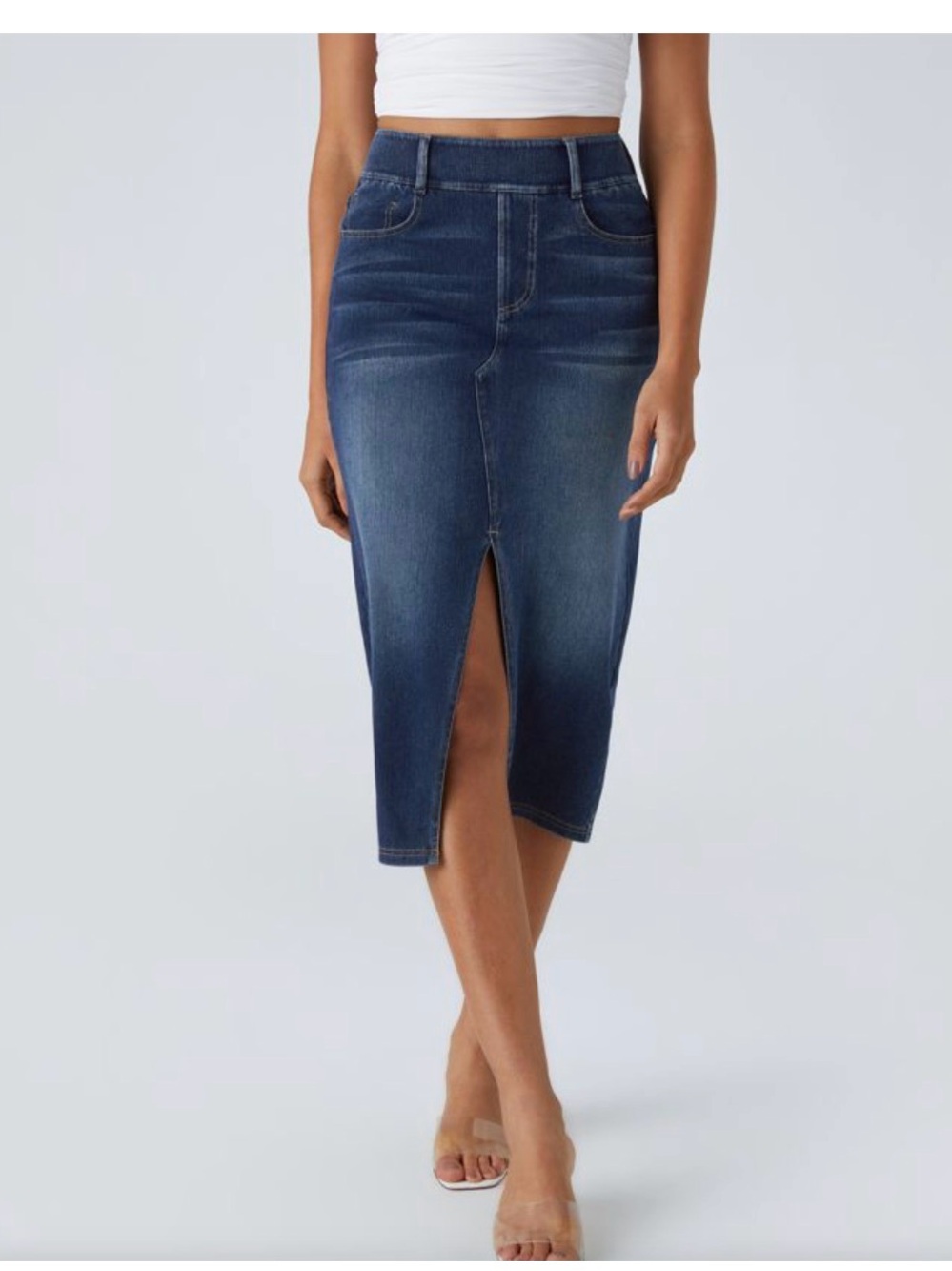 Halara Flex™ High Waisted Pockets Bodycon Washed Denim Casual Midi